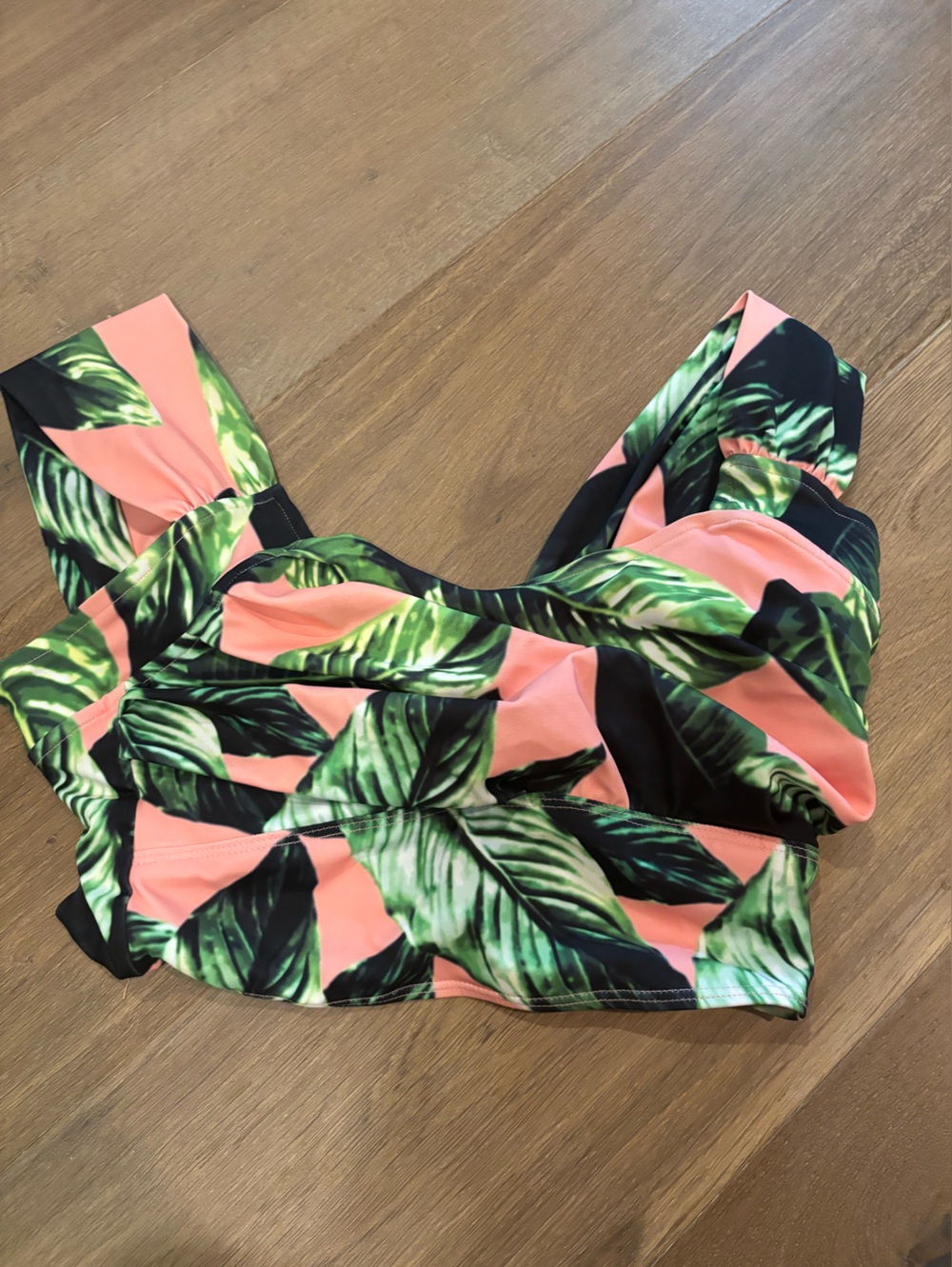 Albion Coral & Green Tropical Leaf bikini top